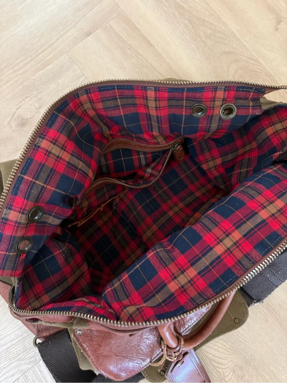 Will Leather Goods Canvas and Leather Travel Duffle Olive and Cognac